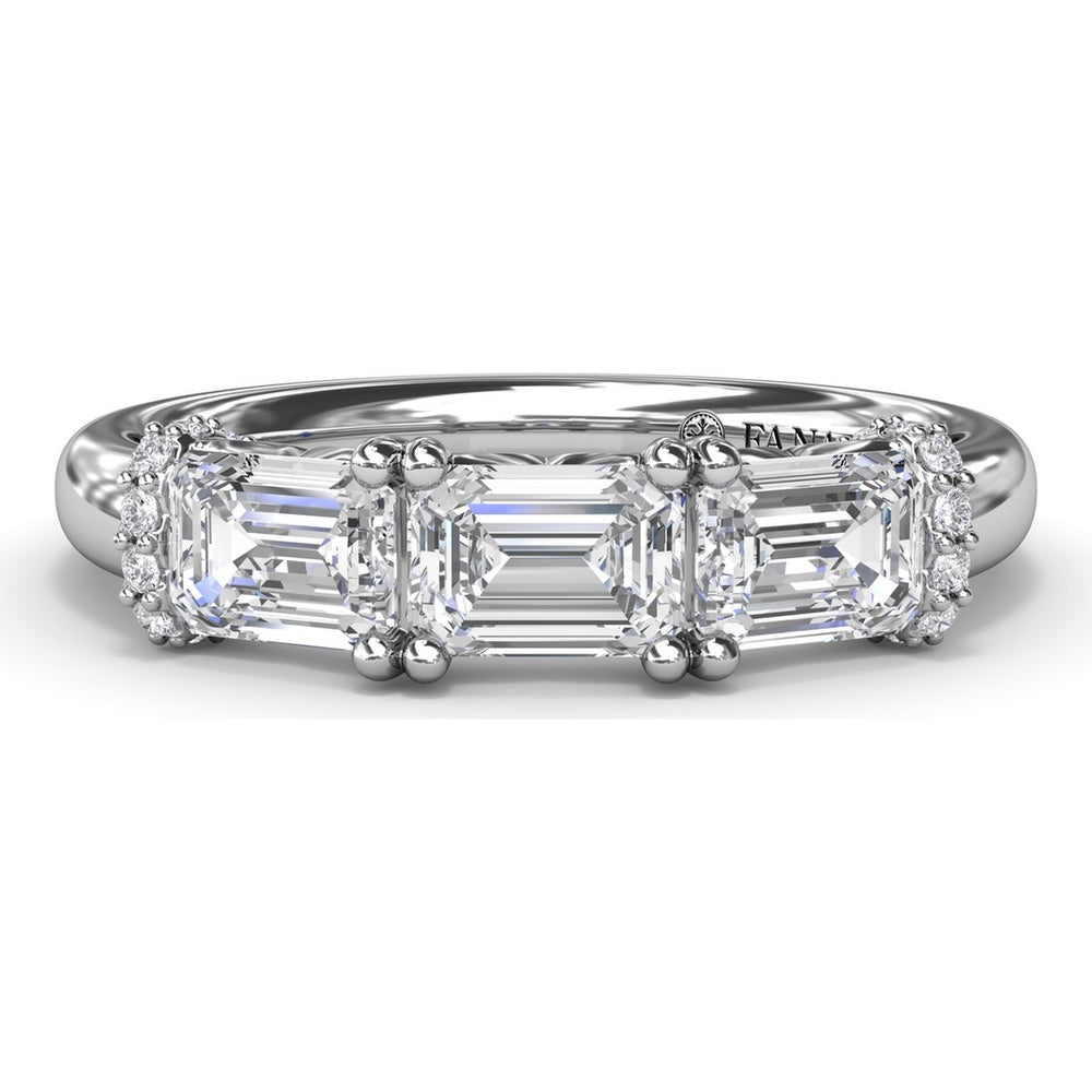 Three Stone Emerald Cut Diamond Wedding Band with Pavé Details by Fana - 1.26 Carat Total Diamond Weight