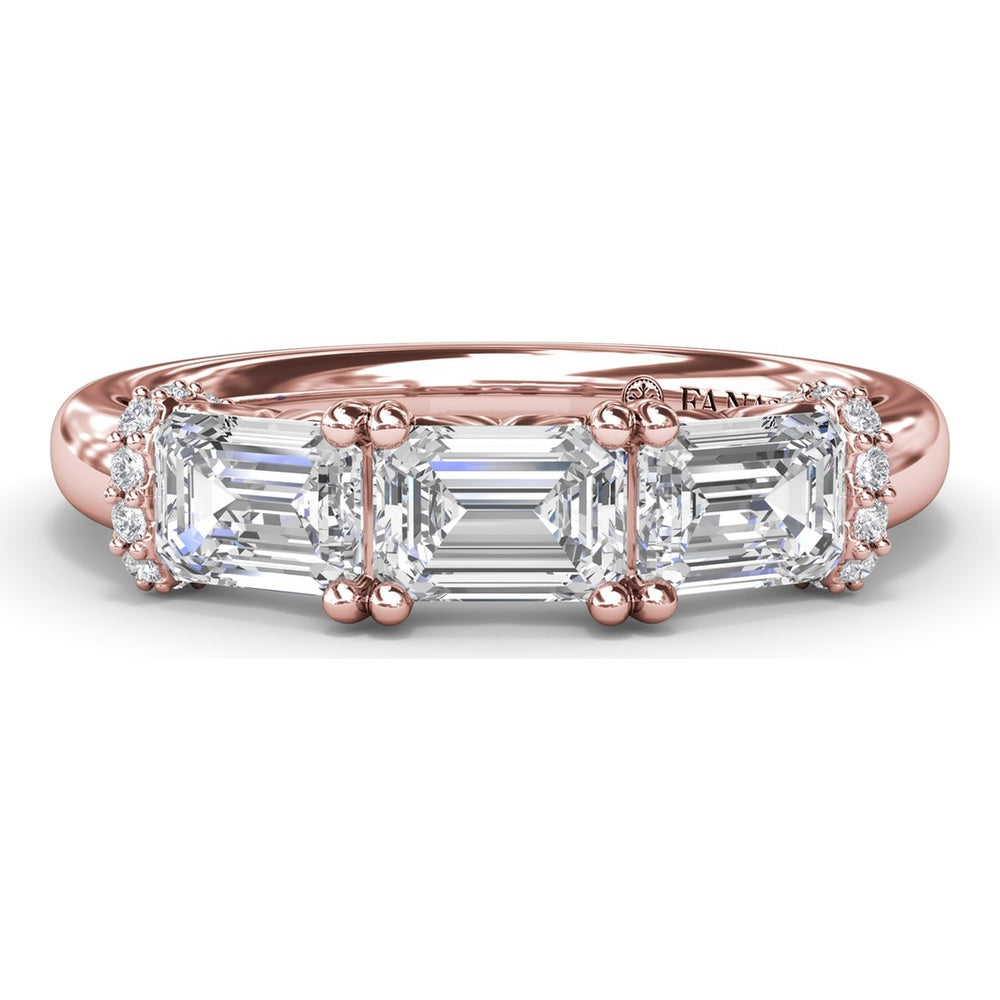 Three Stone Emerald Cut Diamond Wedding Band with Pavé Details by Fana - 1.26 Carat Total Diamond Weight
