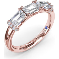 Three Stone Emerald Cut Diamond Wedding Band with Pavé Details by Fana - 1.26 Carat Total Diamond Weight