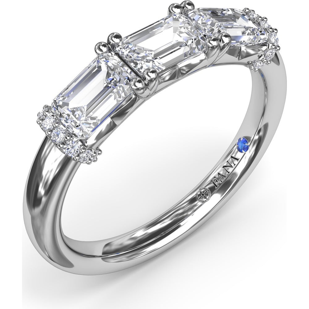 Three Stone Emerald Cut Diamond Wedding Band with Pavé Details by Fana - 1.26 Carat Total Diamond Weight
