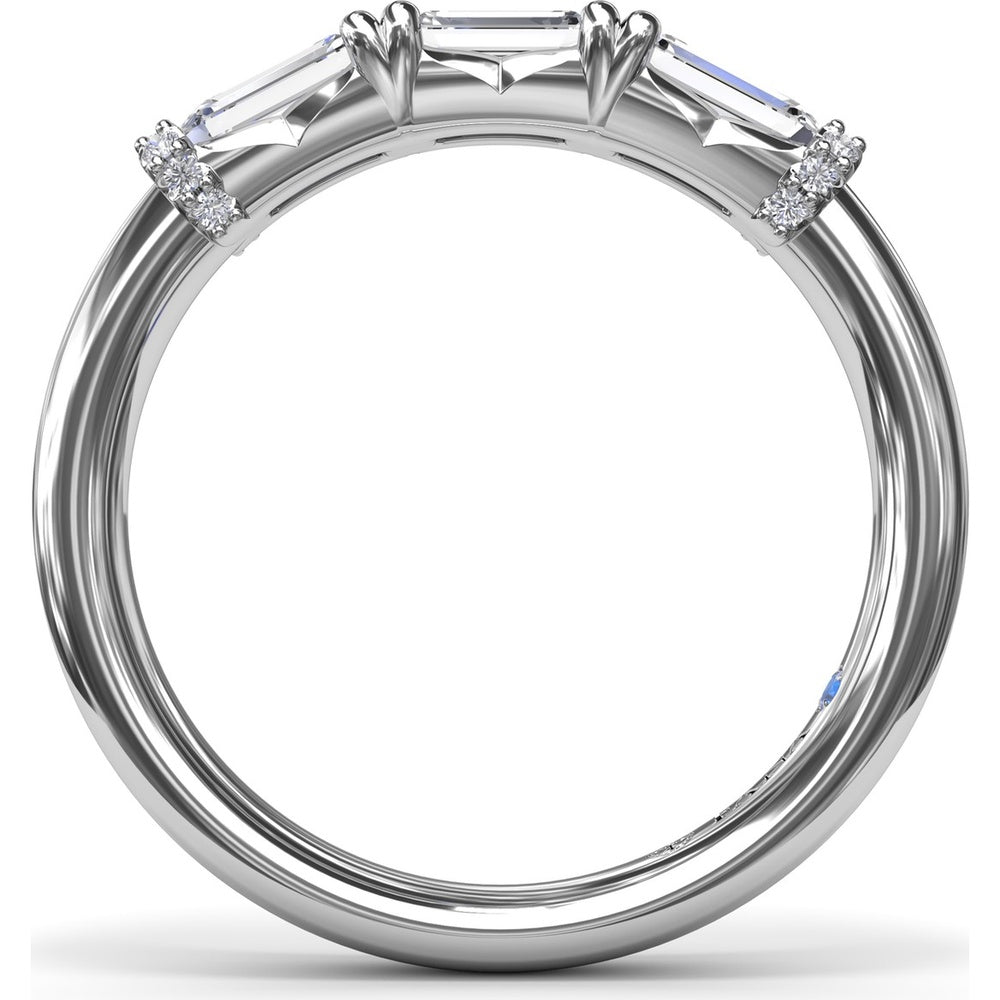 Three Stone Emerald Cut Diamond Wedding Band with Pavé Details by Fana - 1.26 Carat Total Diamond Weight