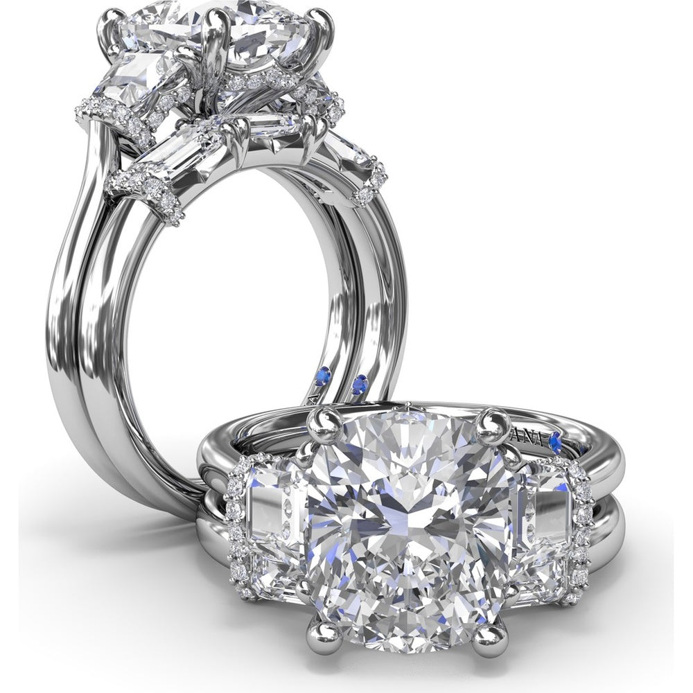 Three Stone Emerald Cut Diamond Wedding Band with Pavé Details by Fana - 1.26 Carat Total Diamond Weight