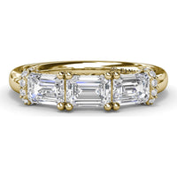 Three Stone Emerald Cut Diamond Wedding Band with Pavé Details by Fana - 1.26 Carat Total Diamond Weight