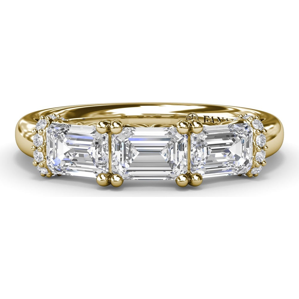 Three Stone Emerald Cut Diamond Wedding Band with Pavé Details by Fana - 1.26 Carat Total Diamond Weight