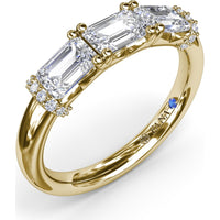 Three Stone Emerald Cut Diamond Wedding Band with Pavé Details by Fana - 1.26 Carat Total Diamond Weight
