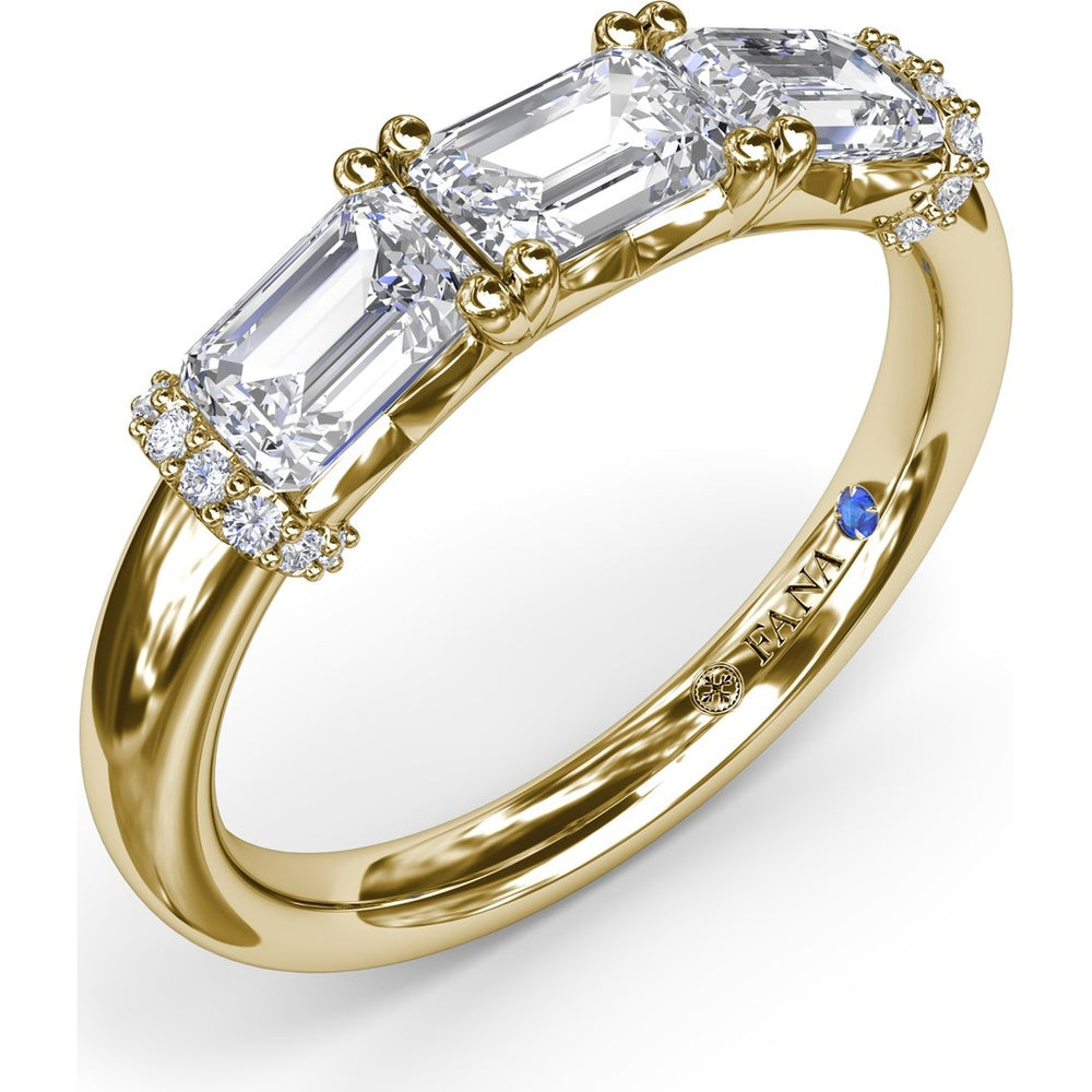 Three Stone Emerald Cut Diamond Wedding Band with Pavé Details by Fana - 1.26 Carat Total Diamond Weight