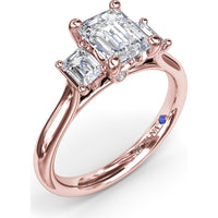 Three-Stone Emerald-Cut Engagement Ring Setting with Tapered Band and Blue Sapphire Accent by Fana
