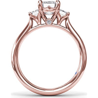Three-Stone Emerald-Cut Engagement Ring Setting with Tapered Band and Blue Sapphire Accent by Fana