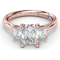 Three-Stone Emerald-Cut Engagement Ring Setting with Tapered Band and Blue Sapphire Accent by Fana