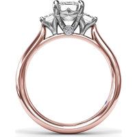 Three-Stone Emerald-Cut Engagement Ring Setting with Tapered Band and Blue Sapphire Accent by Fana