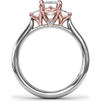 Three-Stone Emerald-Cut Engagement Ring Setting with Tapered Band and Blue Sapphire Accent by Fana