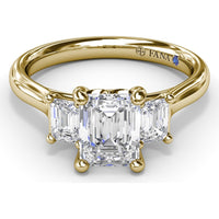 Three-Stone Emerald-Cut Engagement Ring Setting with Tapered Band and Blue Sapphire Accent by Fana