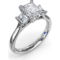 Three-Stone Emerald-Cut Engagement Ring Setting with Tapered Band and Blue Sapphire Accent by Fana