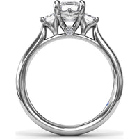 Three-Stone Emerald-Cut Engagement Ring Setting with Tapered Band and Blue Sapphire Accent by Fana