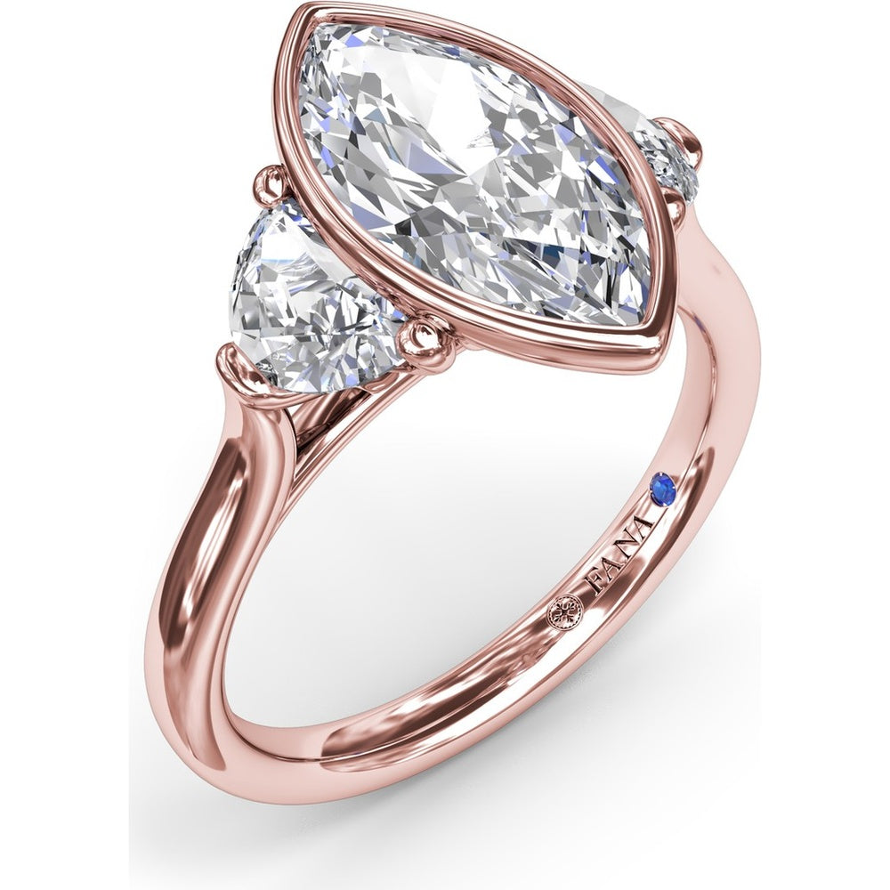 Three Stone Engagement Ring Setting with Bezel Set Marquise Center and Half-Moon Side Diamonds by Fana