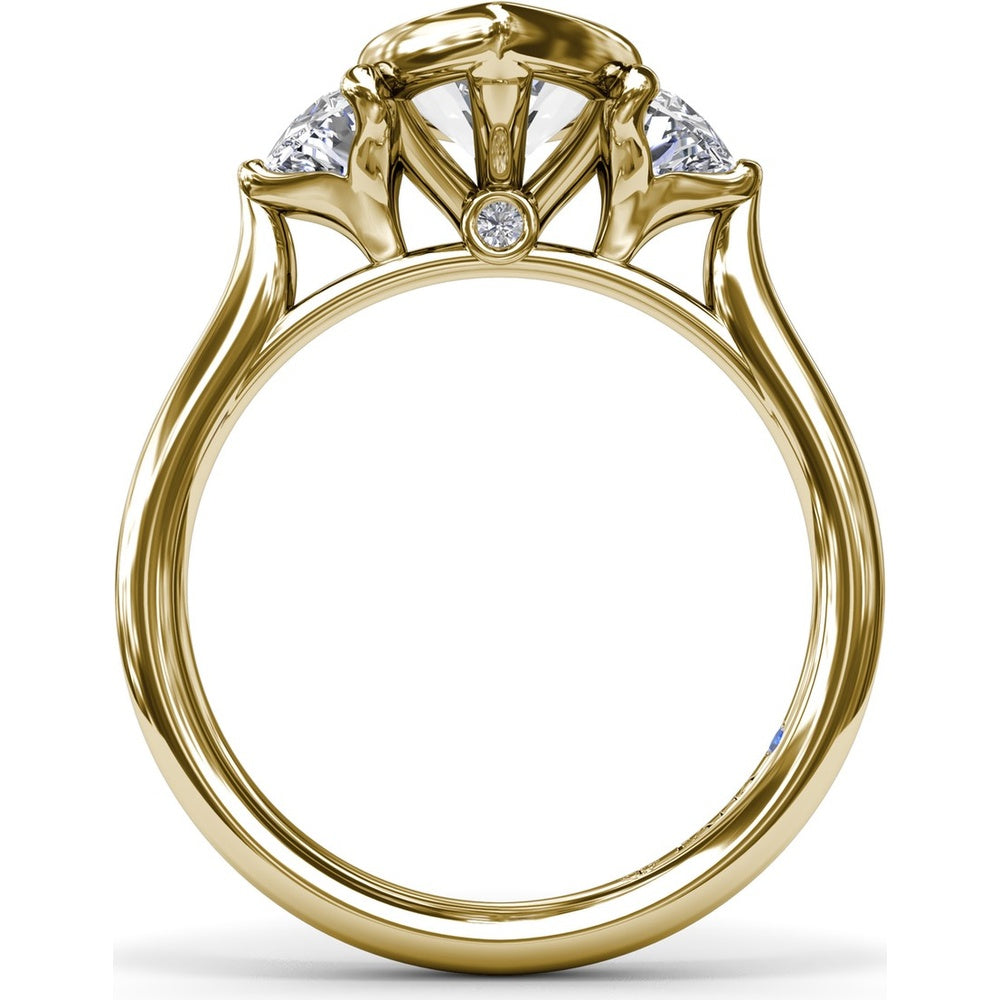 Three Stone Engagement Ring Setting with Bezel Set Marquise Center and Half-Moon Side Diamonds by Fana