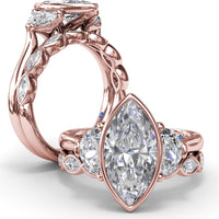Three Stone Engagement Ring Setting with Bezel Set Marquise Center and Half-Moon Side Diamonds by Fana