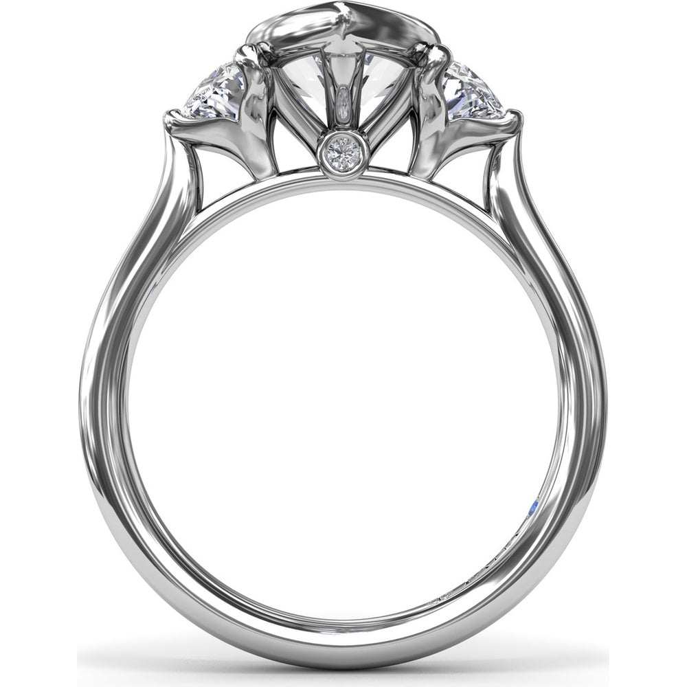 Three Stone Engagement Ring Setting with Bezel Set Marquise Center and Half-Moon Side Diamonds by Fana