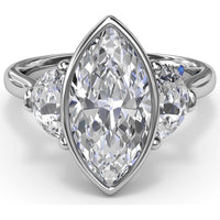 Three Stone Engagement Ring Setting with Bezel Set Marquise Center and Half-Moon Side Diamonds by Fana