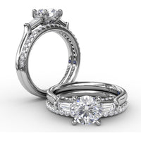 Three-Stone Engagement Ring Setting with Bezel-Set Tapered Baguette Diamonds - 0.35 Carat Total Side Stone Weight by Fana