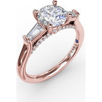 Three-Stone Engagement Ring Setting with Bezel-Set Tapered Baguette Diamonds - 0.35 Carat Total Side Stone Weight by Fana