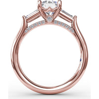 Three-Stone Engagement Ring Setting with Bezel-Set Tapered Baguette Diamonds - 0.35 Carat Total Side Stone Weight by Fana