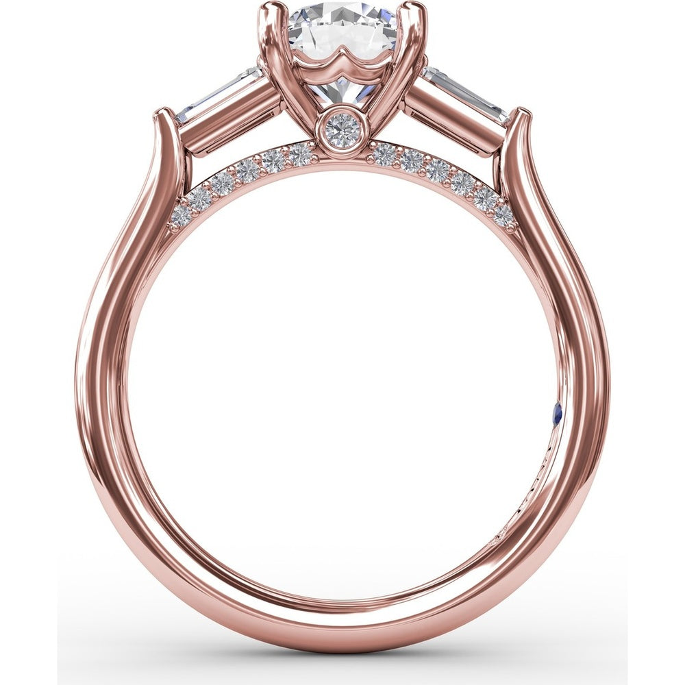 Three-Stone Engagement Ring Setting with Bezel-Set Tapered Baguette Diamonds - 0.35 Carat Total Side Stone Weight by Fana