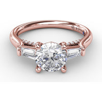 Three-Stone Engagement Ring Setting with Bezel-Set Tapered Baguette Diamonds - 0.35 Carat Total Side Stone Weight by Fana