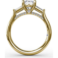 Three-Stone Engagement Ring Setting with Bezel-Set Tapered Baguette Diamonds - 0.35 Carat Total Side Stone Weight by Fana