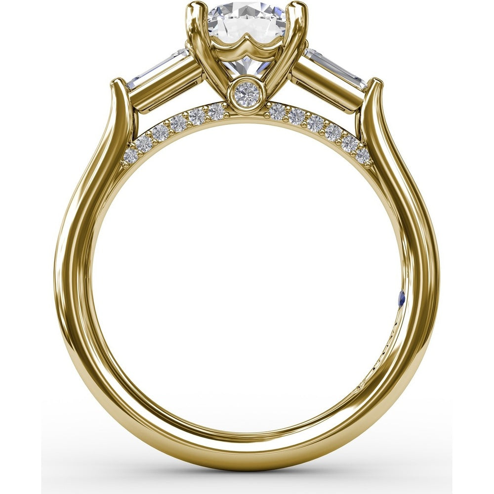 Three-Stone Engagement Ring Setting with Bezel-Set Tapered Baguette Diamonds - 0.35 Carat Total Side Stone Weight by Fana