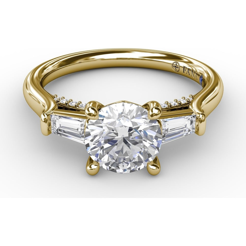 Three-Stone Engagement Ring Setting with Bezel-Set Tapered Baguette Diamonds - 0.35 Carat Total Side Stone Weight by Fana