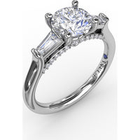 Three-Stone Engagement Ring Setting with Bezel-Set Tapered Baguette Diamonds - 0.35 Carat Total Side Stone Weight by Fana