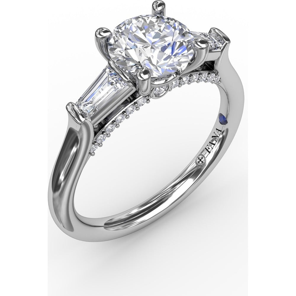 Three-Stone Engagement Ring Setting with Bezel-Set Tapered Baguette Diamonds - 0.35 Carat Total Side Stone Weight by Fana