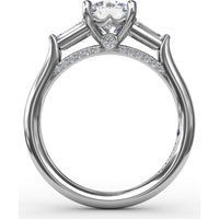 Three-Stone Engagement Ring Setting with Bezel-Set Tapered Baguette Diamonds - 0.35 Carat Total Side Stone Weight by Fana