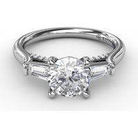 Three-Stone Engagement Ring Setting with Bezel-Set Tapered Baguette Diamonds - 0.35 Carat Total Side Stone Weight by Fana