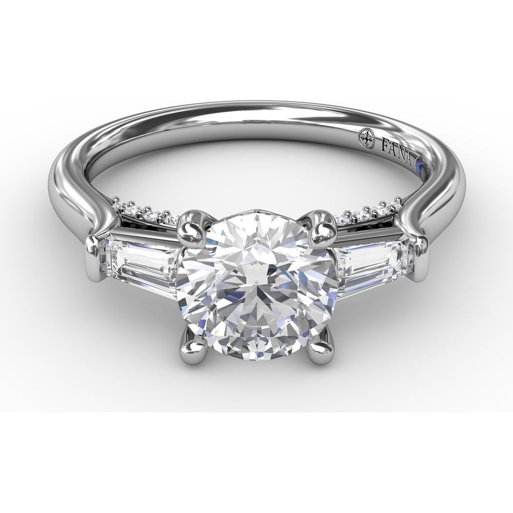 Three-Stone Engagement Ring Setting with Bezel-Set Tapered Baguette Diamonds - 0.35 Carat Total Side Stone Weight by Fana