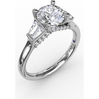 Three-Stone Engagement Ring Setting with Bezel-Set Tapered Baguette Diamonds and Pavé Gallery by Fana - 0.58 Carat Total Diamond Weight
