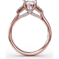 Three-Stone Engagement Ring Setting with Bezel-Set Tapered Baguette Diamonds and Pavé Gallery by Fana - 0.58 Carat Total Diamond Weight
