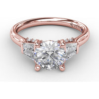 Three-Stone Engagement Ring Setting with Bezel-Set Tapered Baguette Diamonds and Pavé Gallery by Fana - 0.58 Carat Total Diamond Weight