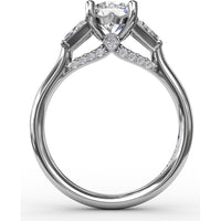 Three-Stone Engagement Ring Setting with Bezel-Set Tapered Baguette Diamonds and Pavé Gallery by Fana - 0.58 Carat Total Diamond Weight