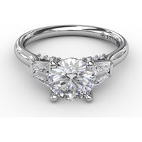 Three-Stone Engagement Ring Setting with Bezel-Set Tapered Baguette Diamonds and Pavé Gallery by Fana - 0.58 Carat Total Diamond Weight