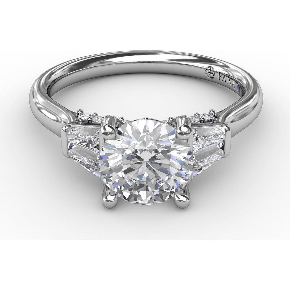 Three-Stone Engagement Ring Setting with Bezel-Set Tapered Baguette Diamonds and Pavé Gallery by Fana - 0.58 Carat Total Diamond Weight