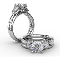Three-Stone Engagement Ring Setting with Bezel-Set Tapered Baguette Diamonds and Pavé Gallery by Fana - 0.58 Carat Total Diamond Weight