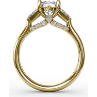 Three-Stone Engagement Ring Setting with Bezel-Set Tapered Baguette Diamonds and Pavé Gallery by Fana - 0.58 Carat Total Diamond Weight