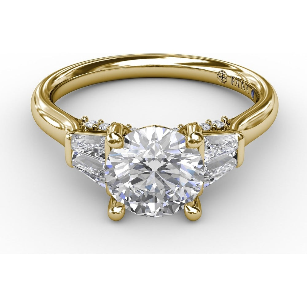 Three-Stone Engagement Ring Setting with Bezel-Set Tapered Baguette Diamonds and Pavé Gallery by Fana - 0.58 Carat Total Diamond Weight
