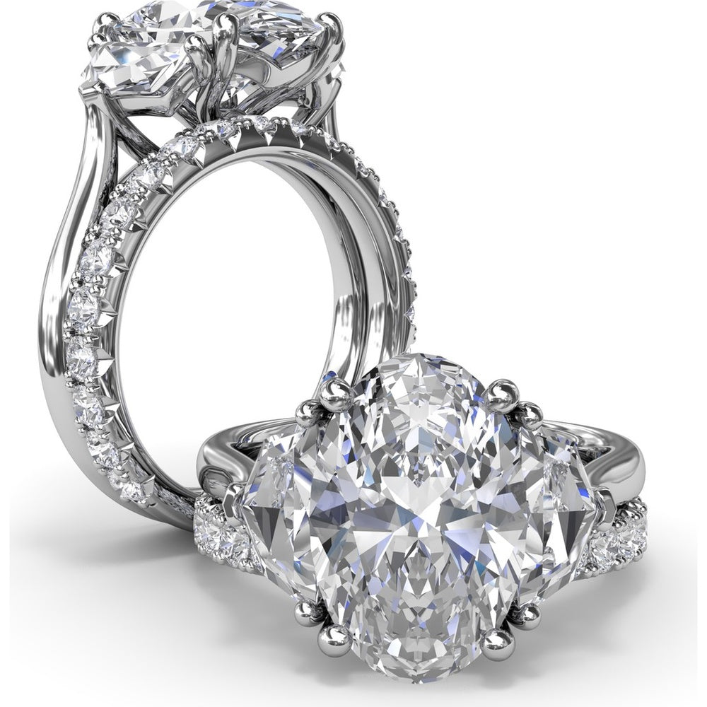 Three Stone Engagement Ring Setting with Cadillac Cut Side Diamonds - 1.42 Carat Total Side Stone Weight by Fana