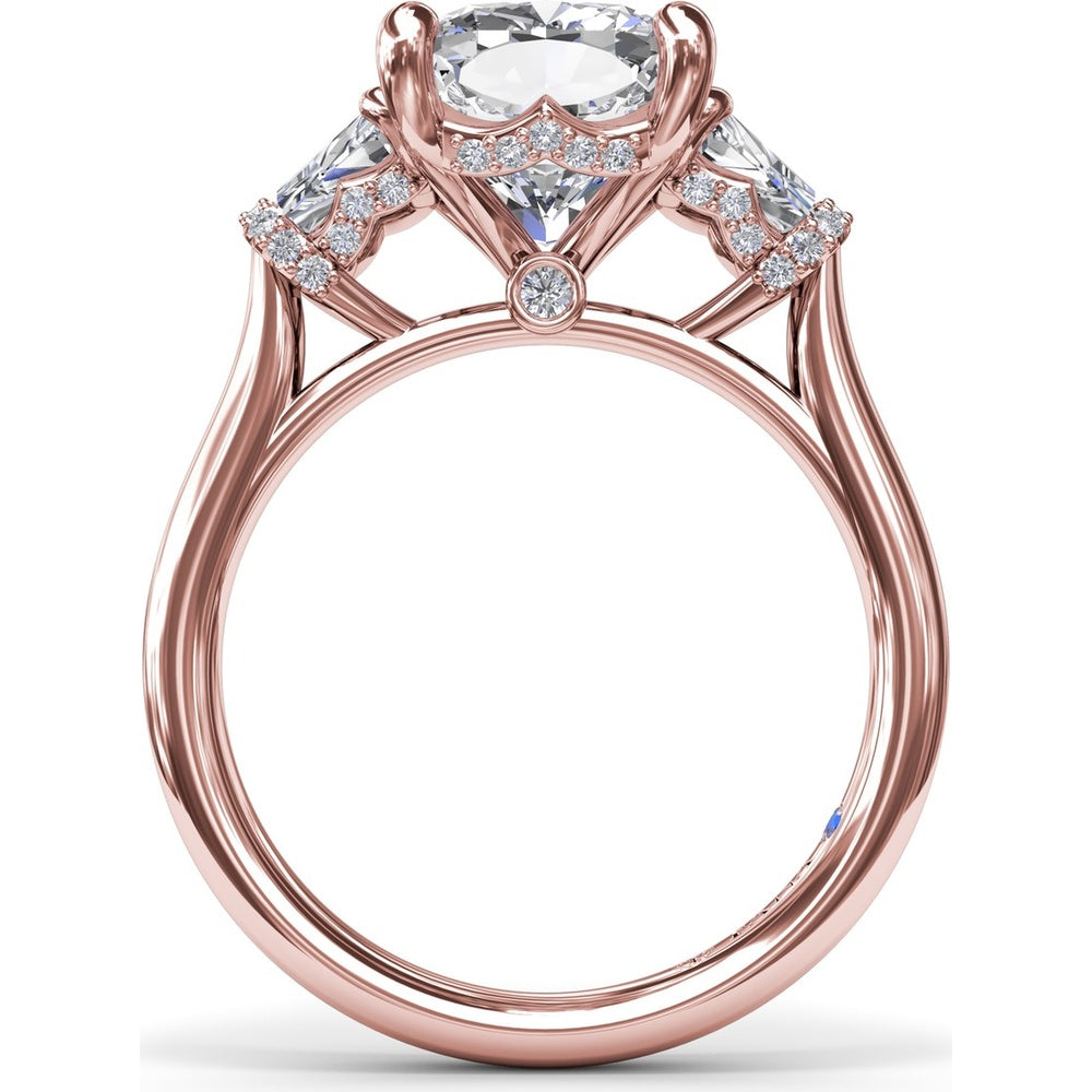 Three Stone Engagement Ring Setting with Cushion Cut Center and Trapezoid Diamonds by Fana - 0.95 Carat Total Diamond Weight