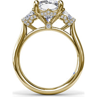 Three Stone Engagement Ring Setting with Cushion Cut Center and Trapezoid Diamonds by Fana - 0.95 Carat Total Diamond Weight