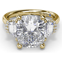 Three Stone Engagement Ring Setting with Cushion Cut Center and Trapezoid Diamonds by Fana - 0.95 Carat Total Diamond Weight