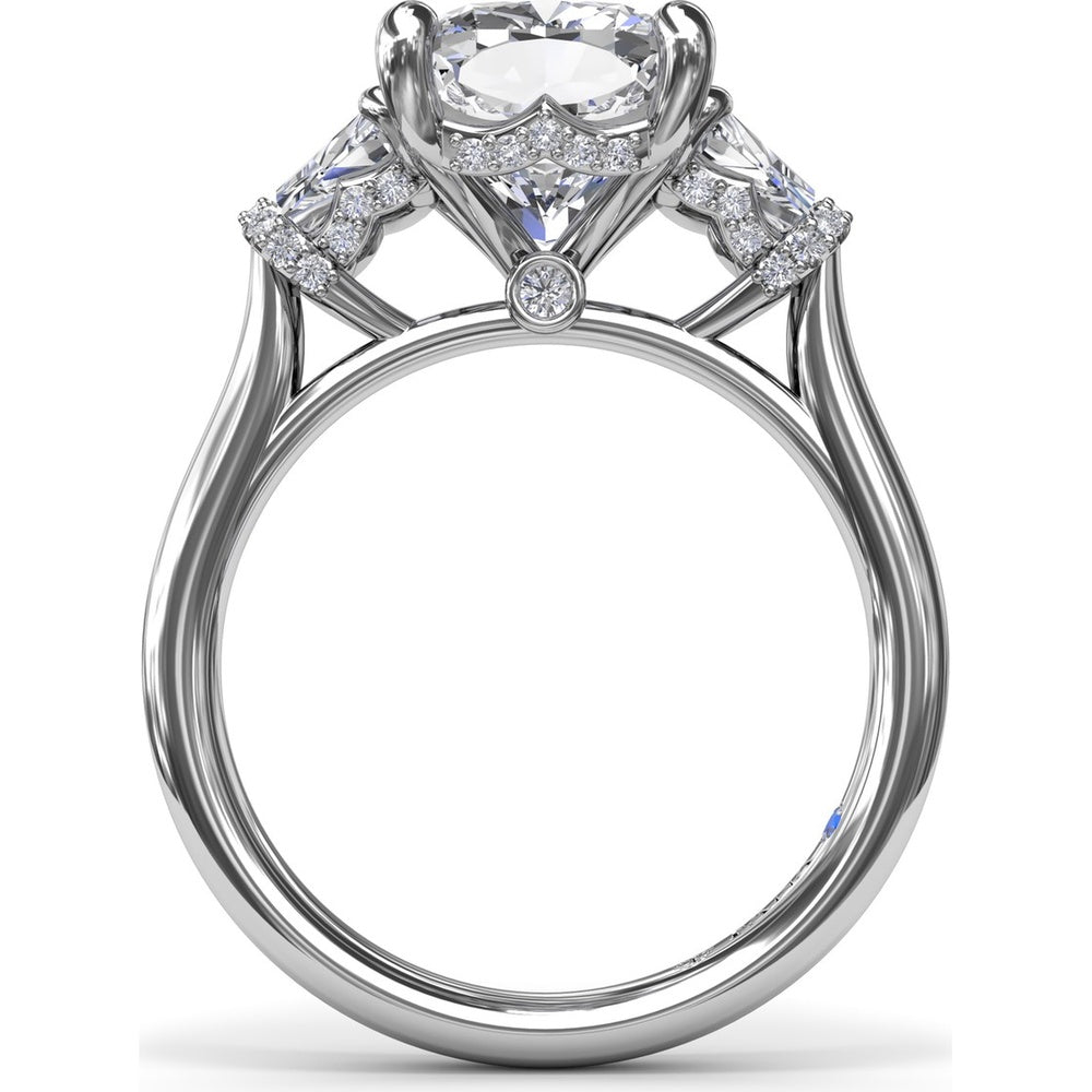 Three Stone Engagement Ring Setting with Cushion Cut Center and Trapezoid Diamonds by Fana - 0.95 Carat Total Diamond Weight